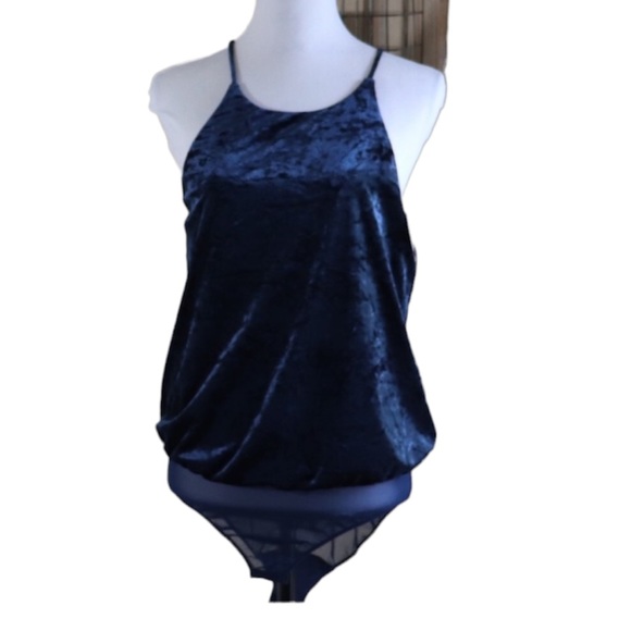 Saki Silver by Diana M Bara Bodysuit Navy Blue Velvet - Picture 1 of 10